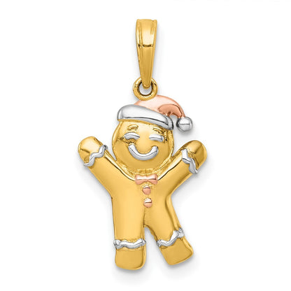 14k Yellow Gold Rose-plating Polished Gingerbread Man Charm Pendant