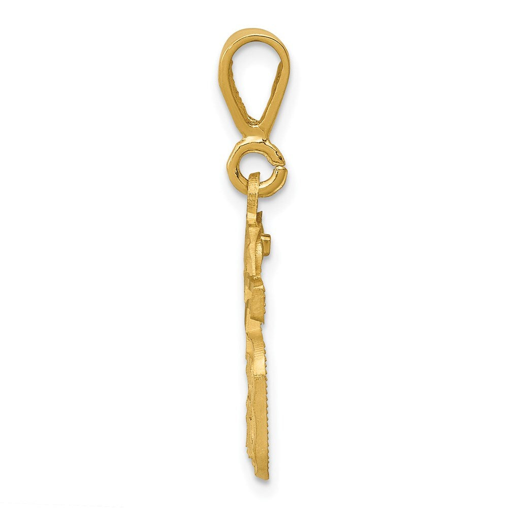 14k Yellow Gold Small Brushed Diamond-cut Number 15 Charm Pendant for Women