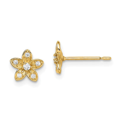 14k Yellow Gold Cubic Zirconia Flower Stud Earrings Gift for Women