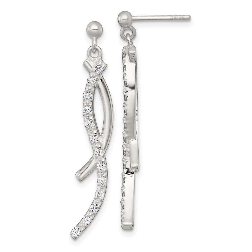 Sterling Silver Polished Fancy Cubic Zirconia Post Dangle Earrings