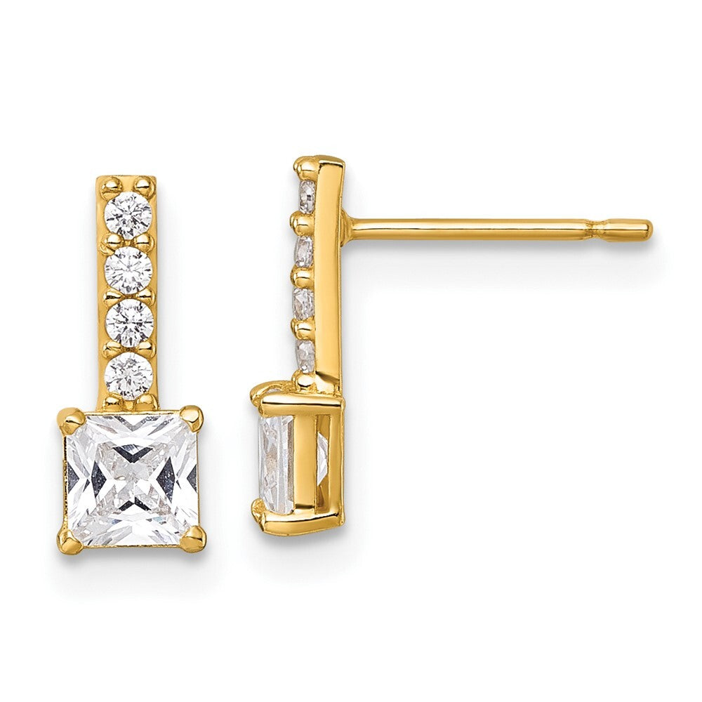 14k Yellow Gold Polished Square Cubic Zirconia Stud Earrings Gift for Women