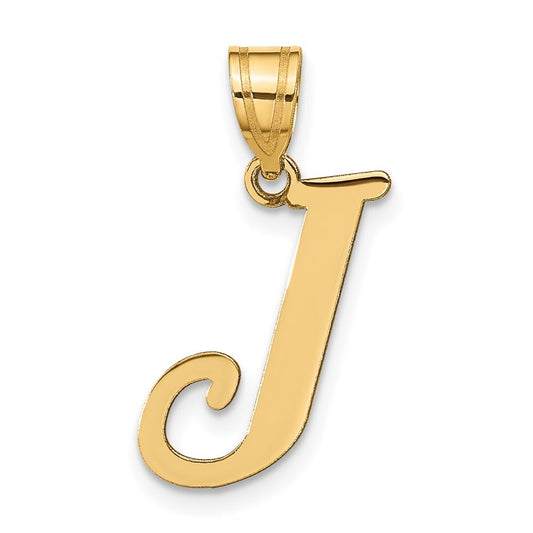 14k Yellow Gold Polished Letter J Initial Pendant for Women