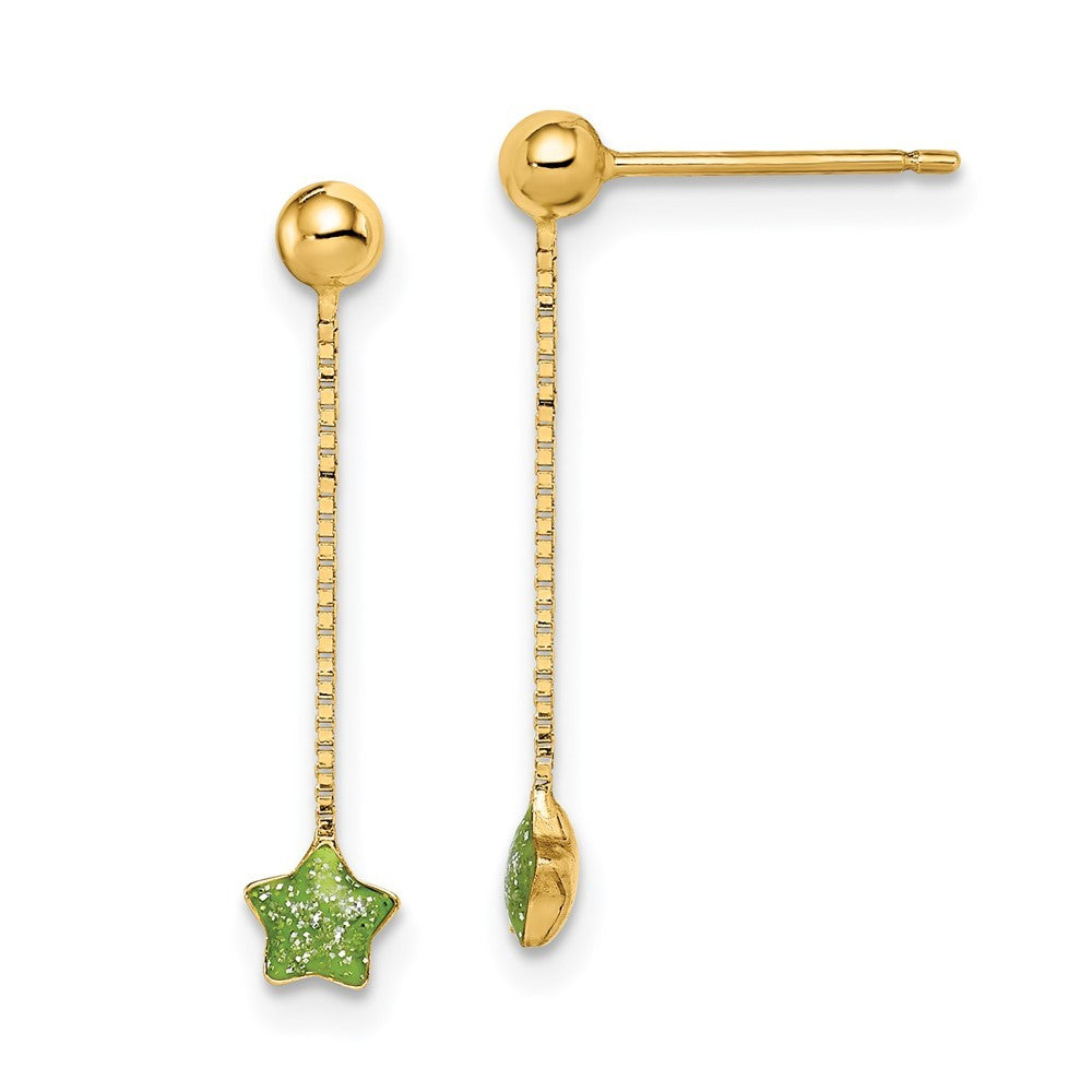 14k Yellow Gold Enameled Star Chain Dangle Earrings