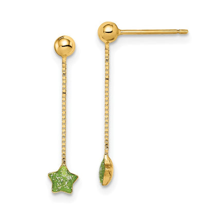14k Yellow Gold Enameled Star Chain Dangle Earrings
