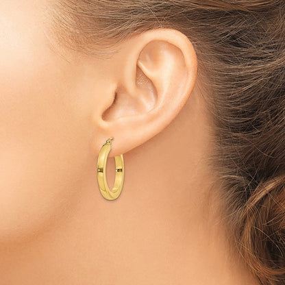 14k Yellow Gold 3mm Polished Square Hoop Earrings