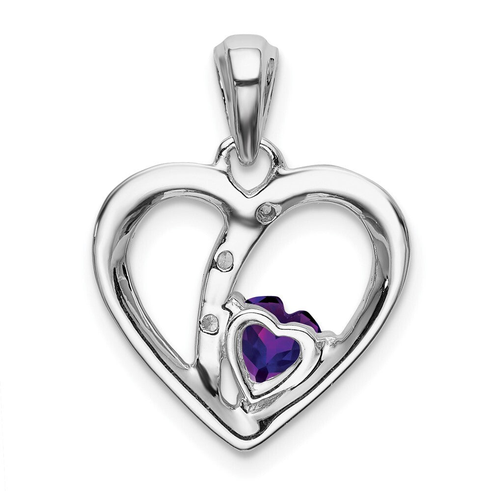 14k White Gold Amethyst and Diamond Heart Pendant for Women