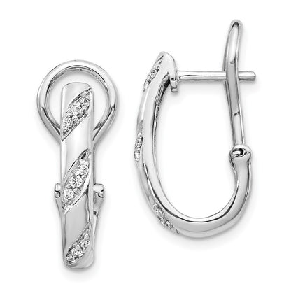 14k White Gold Diamond Omega Back Hoop Earrings