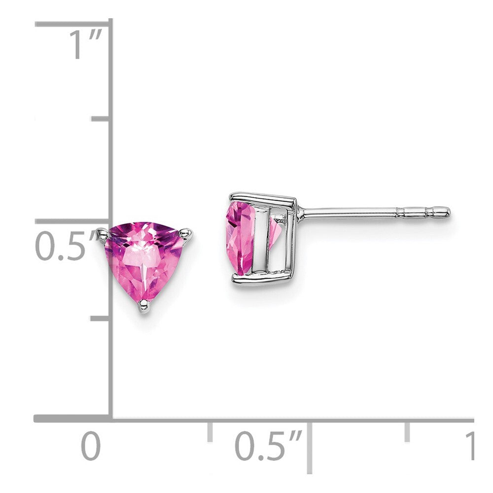 14k White Gold Trillion Created Pink Sapphire Stud Earrings