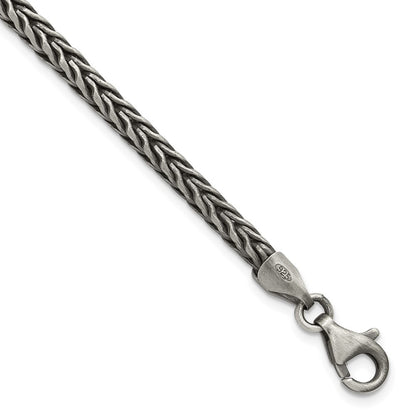 Sterling Silver Antiqued 3.9mm Wheat Link Mens 8 inch Bracelet