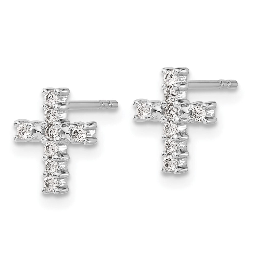 14k White Gold Polished Diamond Cross Stud Earrings
