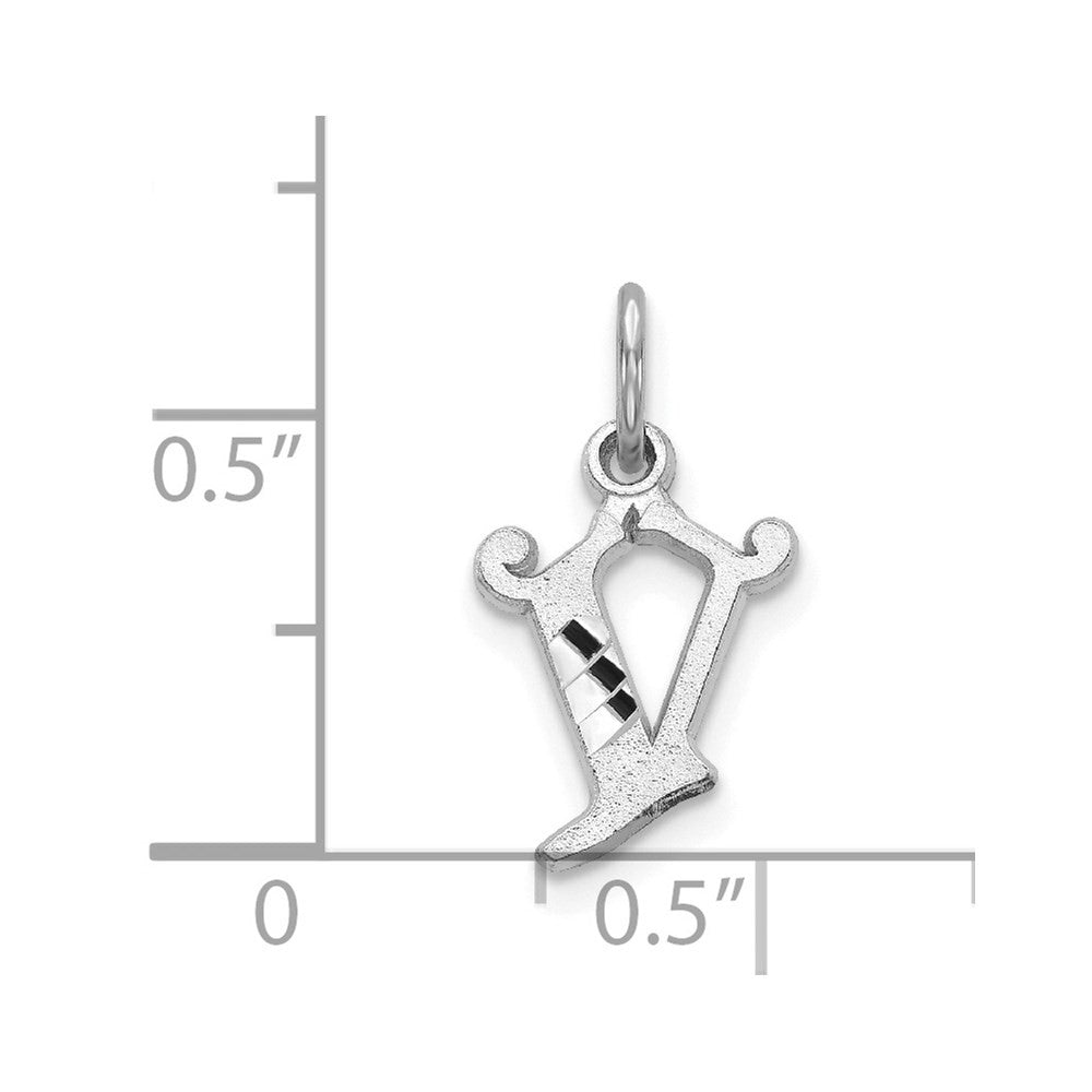14k White Gold Diamond-cut Letter V Initial Charm Pendant