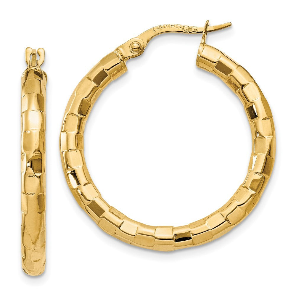 14k Yellow Gold Polished/Textured Hoop Earring