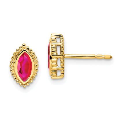 14k Yellow Gold Marquise Ruby Stud Earrings