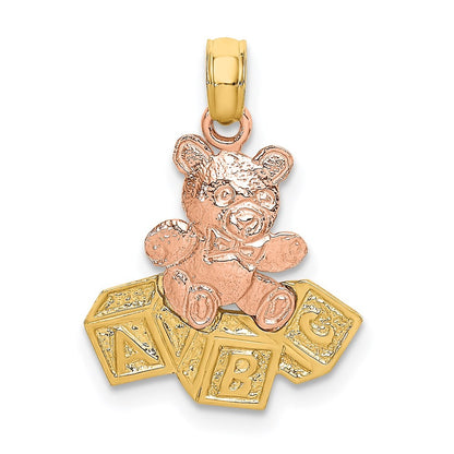 14k Two-Tone Teddy Bear with ABC Blocks Charm