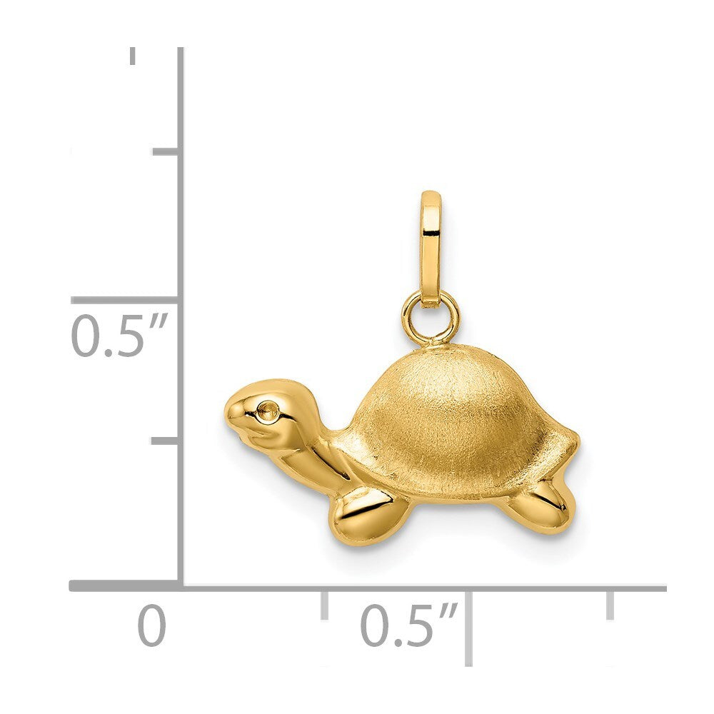 14k Yellow Gold Satin & Polished Turtle Charm Pendant for Women