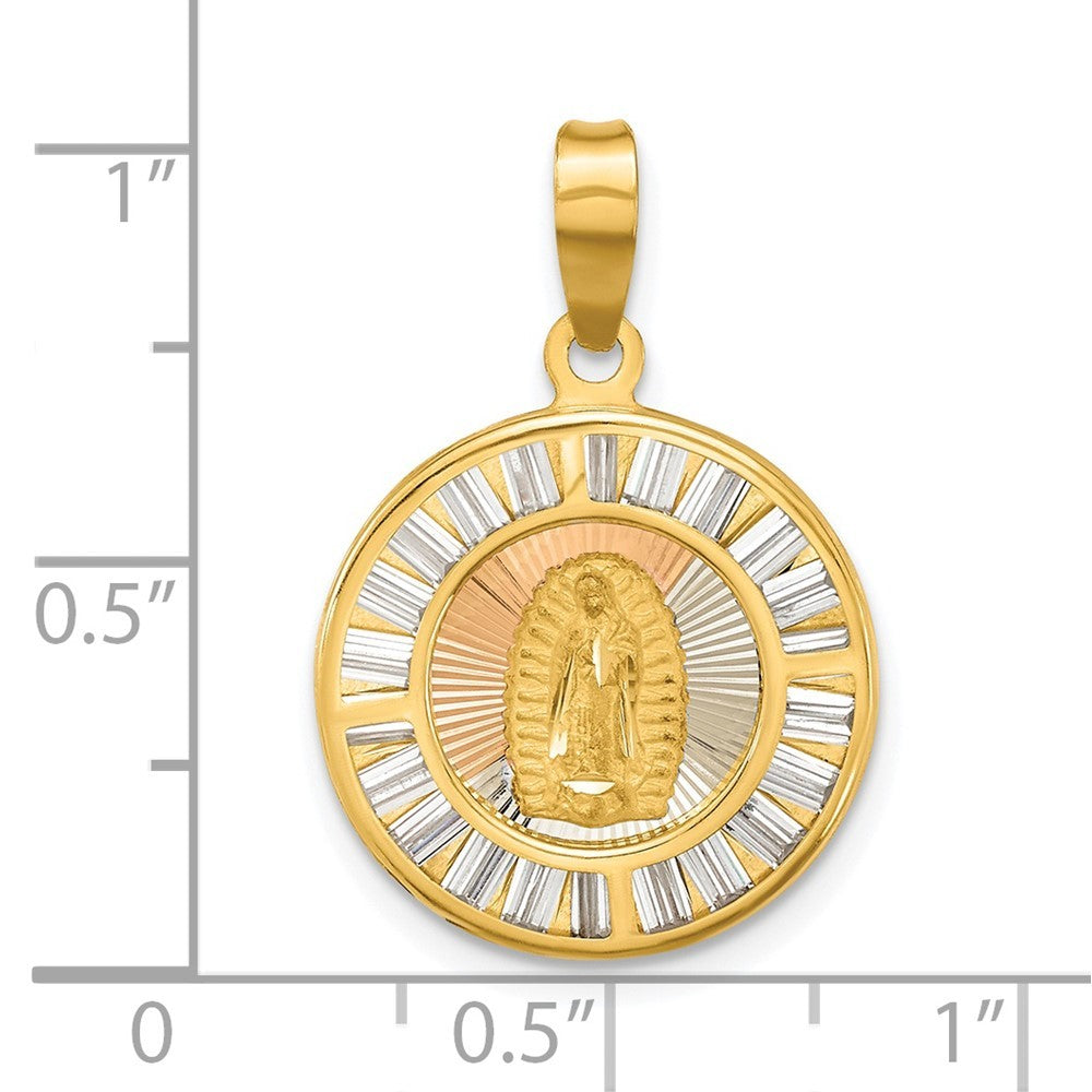 14k Rose and White-plated Polished Cubic Zirconia Baguettes Mary Round Pendant
