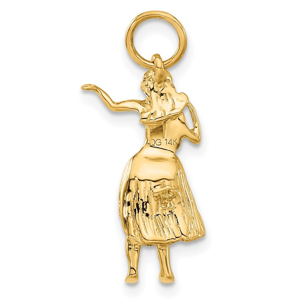 14k Yellow Gold 3-D Hula Dancer Charm Pendant for Women