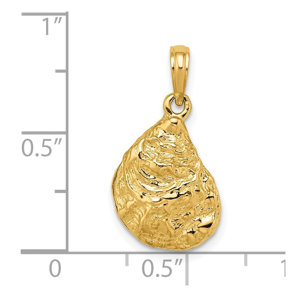 14k Yellow Gold 3-D Textured Oyster Shell Charm Pendant for Women