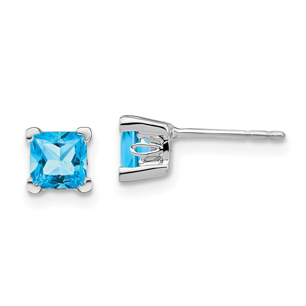 14k White Gold Square Blue Topaz Stud Earrings Gift for Women