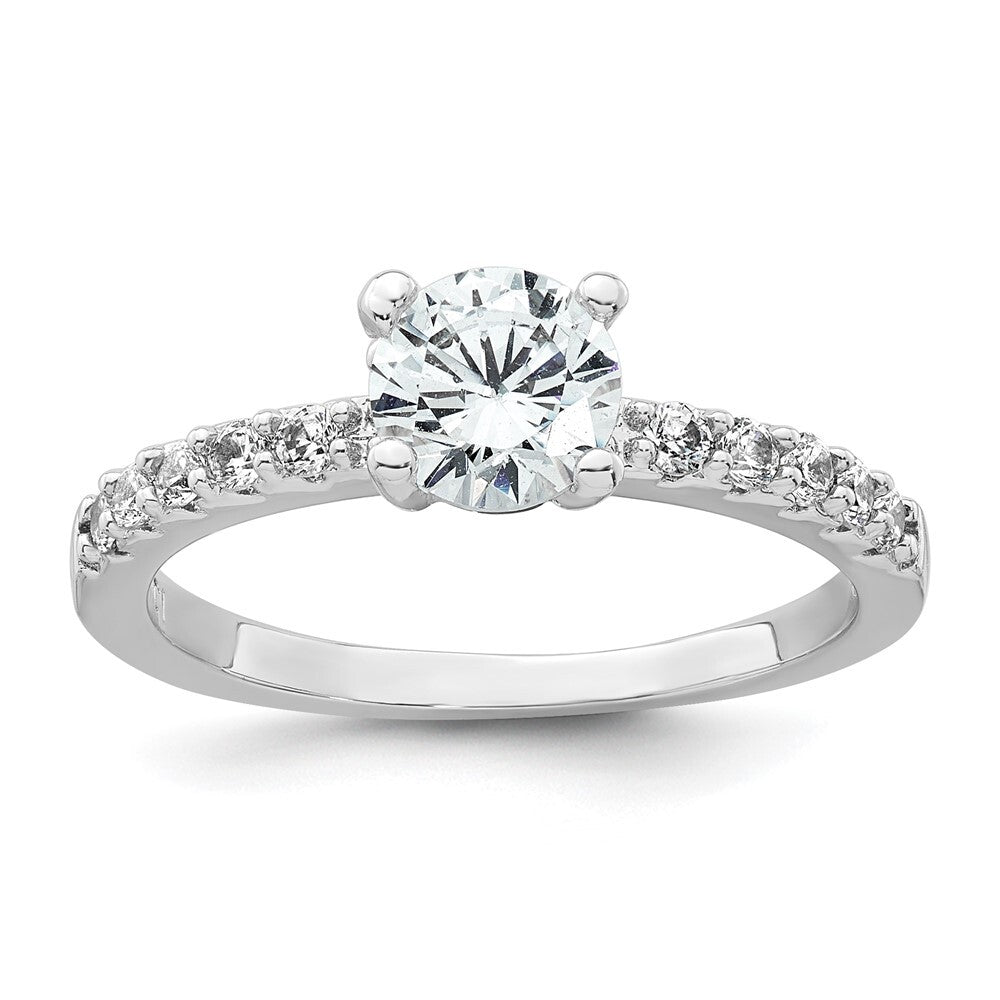 Sterling Silver Rhodium-plated Polished CZ Engagement Ring Set Size 8