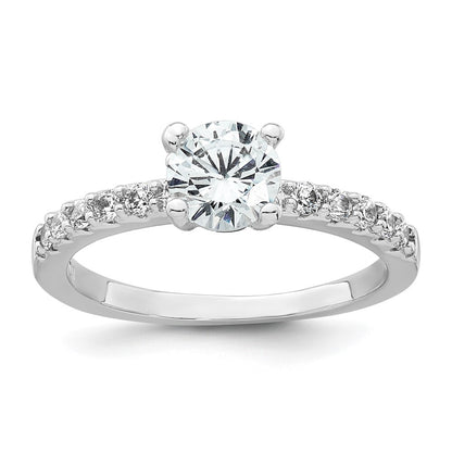 Sterling Silver Rhodium-plated Polished CZ Engagement Ring Set Size 8
