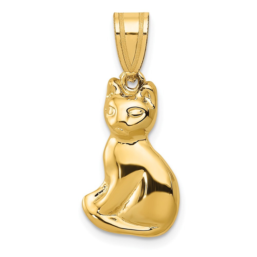 14k Yellow Gold Cat Charm Pendant for Women