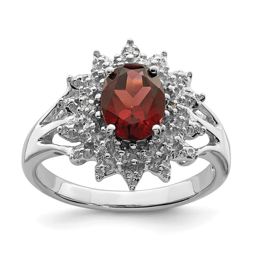 Sterling Silver Rhodium-plated Garnet & Diamond Ring Size 8