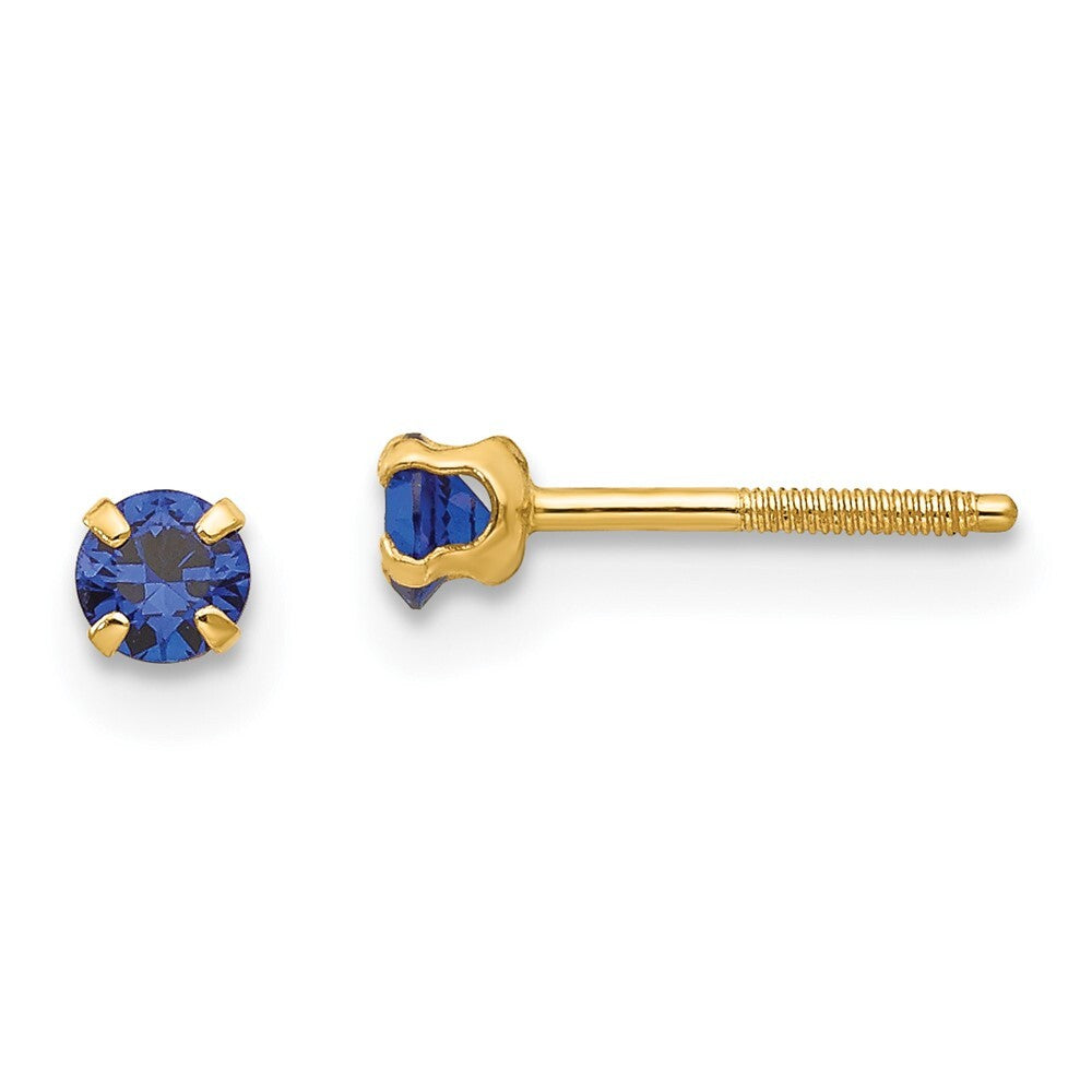 14k Yellow Gold 3mm Imitation Sapphire Birthstone Stud Earrings (Sep)