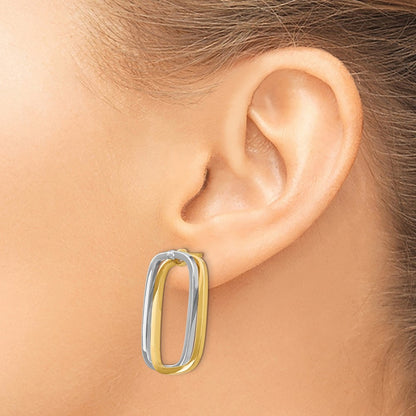 14k Two-tone Gold Fancy Versatile Rectangle Earrings