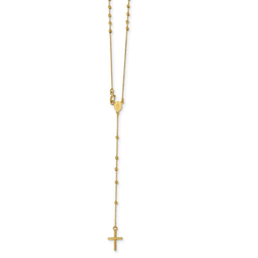 14k Yellow Gold Polished Cross and Miraculous Medal Beaded 16.5" Rosary Necklace