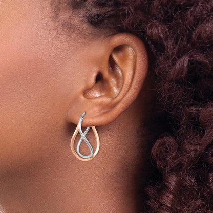 14k Yellow Gold w/White Rhodium and Rose -plated Swirl Hoops