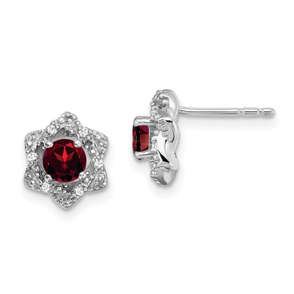 14k White Gold Garnet and Diamond Stud Earrings