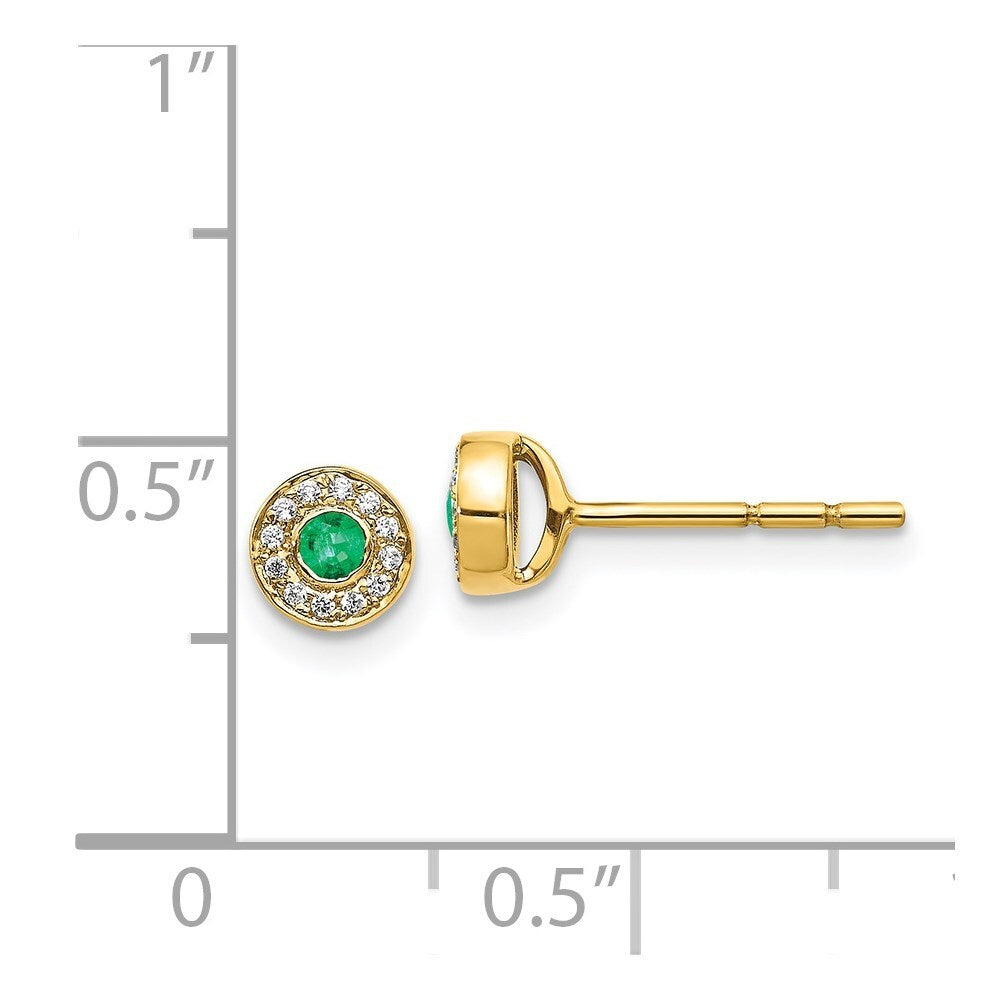 14k Yellow Gold Diamond and Emerald Halo Stud Earrings