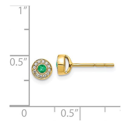 14k Yellow Gold Diamond and Emerald Halo Stud Earrings