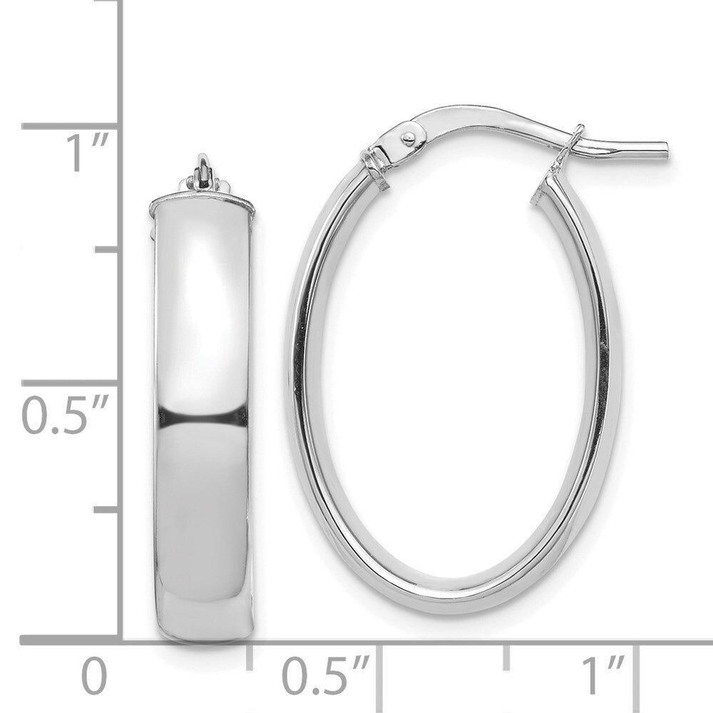 14k White Gold High Polished 5mm Oval Hoop Earrings