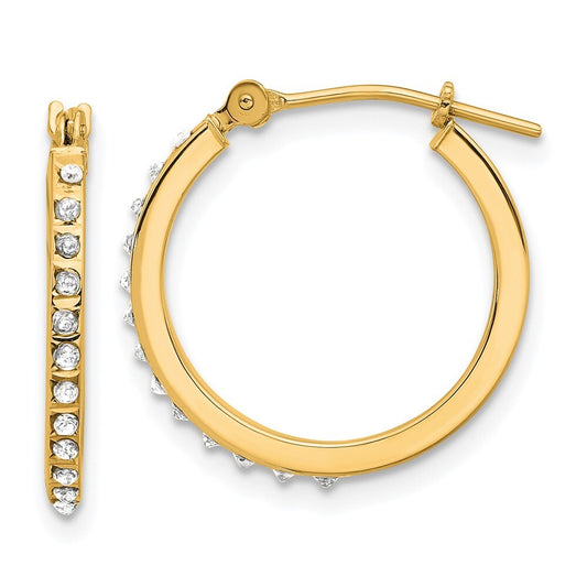 14k Yellow Gold Diamond Fascination Polished Hoop Earrings Gift for Women
