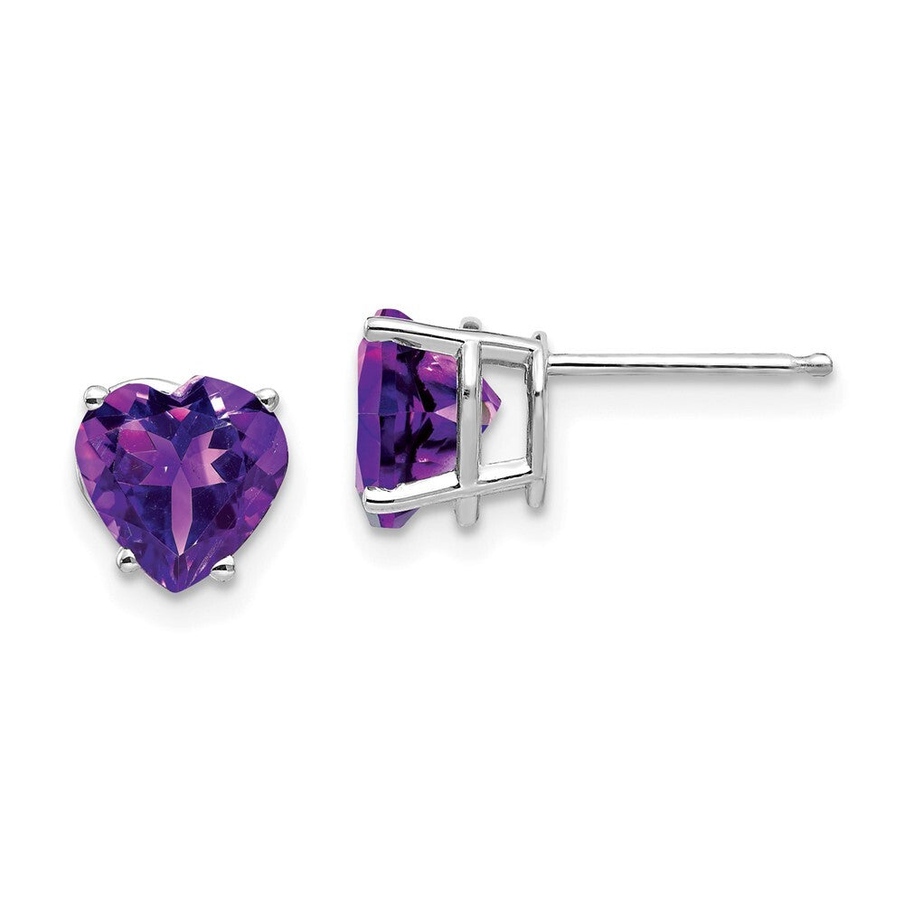 14k White Gold 7mm Heart Amethyst Stud Earrings Gift for Women