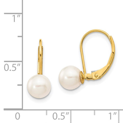 14k Yellow Gold 6-7mm Akoya Saltwater Cultured Pearl Leverback Earrings