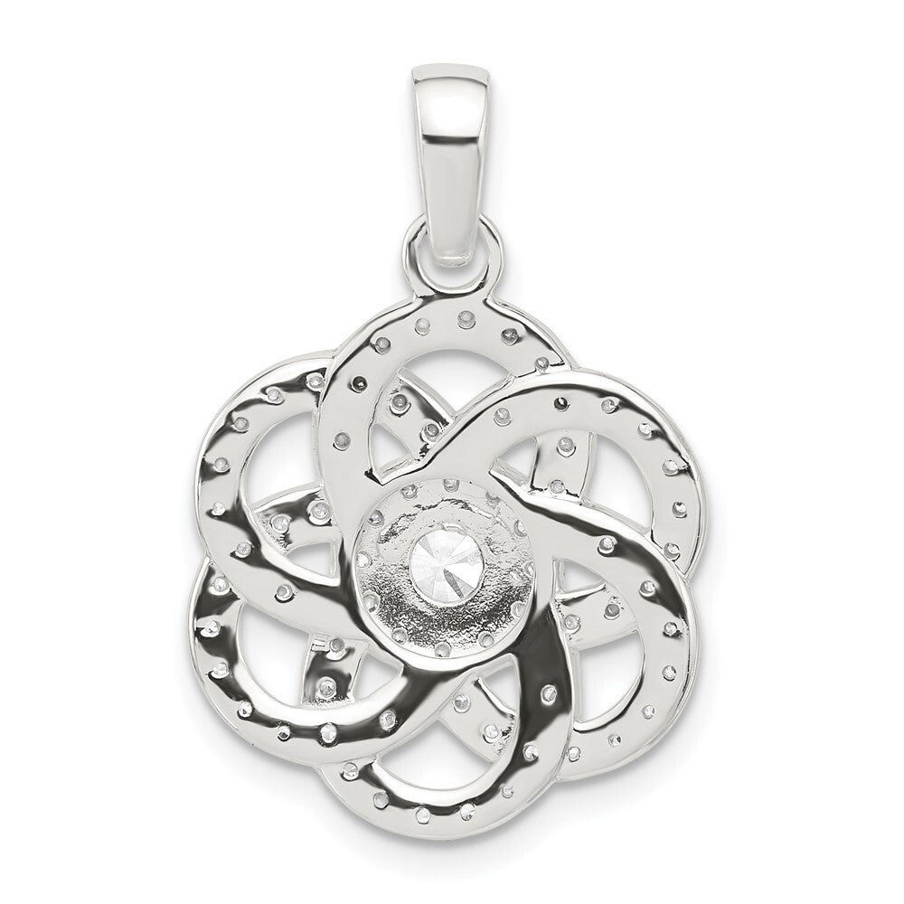 Sterling Silver E-coated Cubic Zirconia Flower Pendant