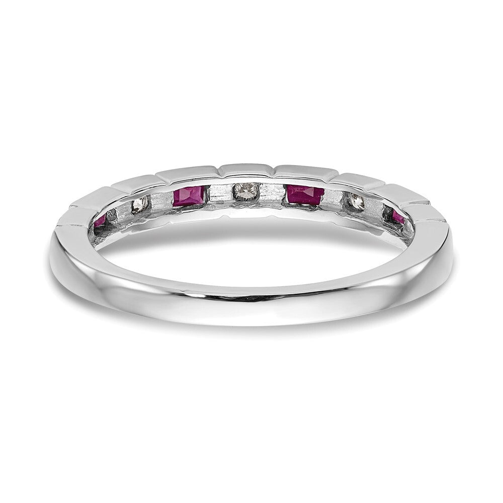 14k White Gold 1/10 carat Diamond and Ruby Complete Band Size 7