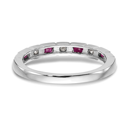14k White Gold 1/10 carat Diamond and Ruby Complete Band Size 7