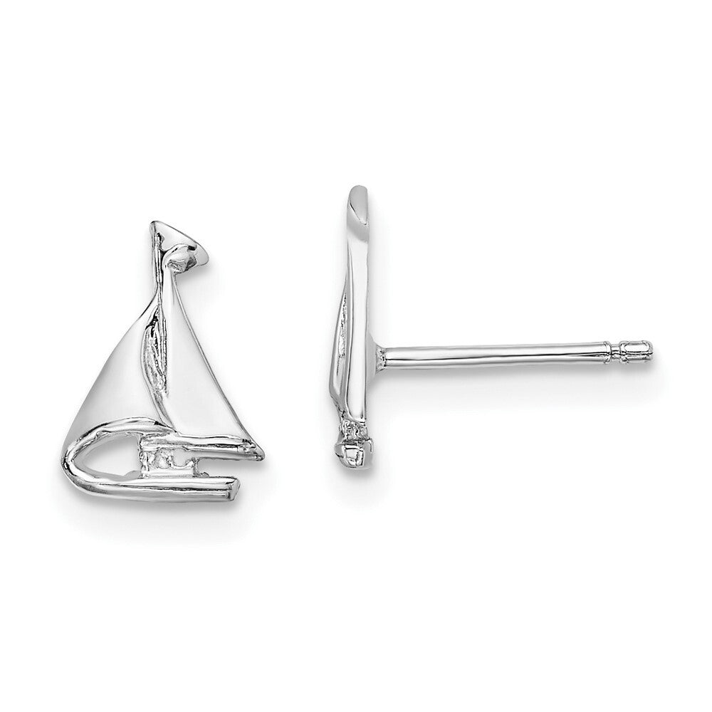 14K White Gold Mini Sailboat Stud Earrings Gift for Women