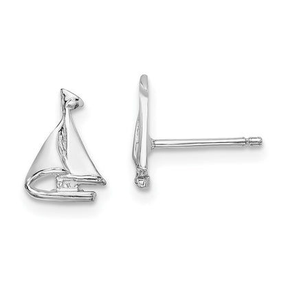 14K White Gold Mini Sailboat Stud Earrings Gift for Women
