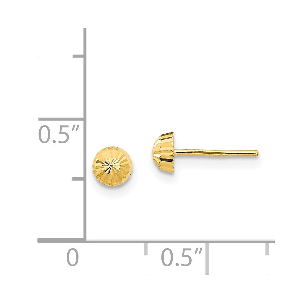 14k Yellow Gold Diamond Cut 4mm Half-Ball Stud Earrings Gift for Women