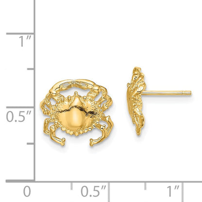 14k Yellow Gold Polished / 2-D Crab Stud Earrings Gift for Women