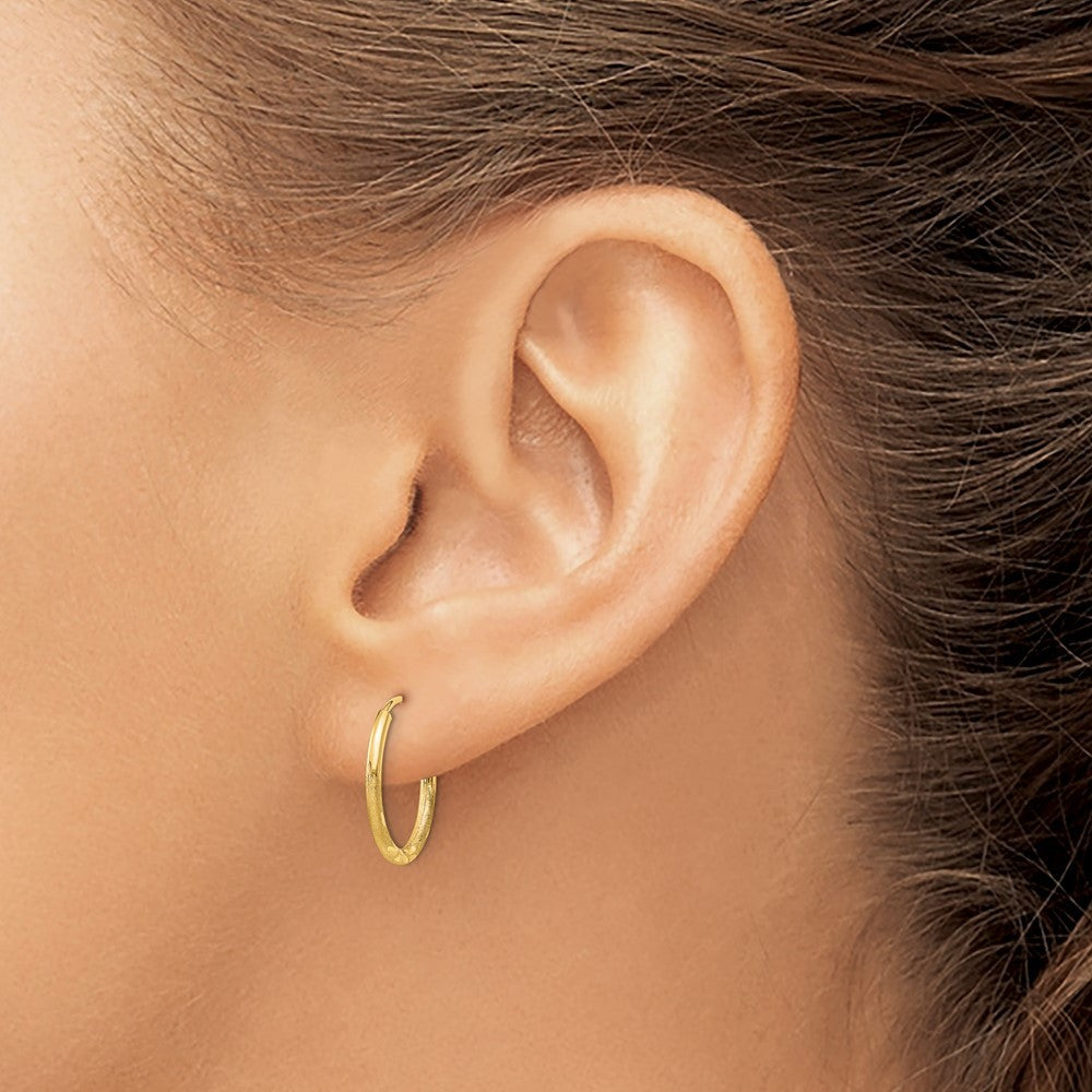 14k Yellow Gold 1.5mm Satin Diamond-cut Endless Hoop Earrings