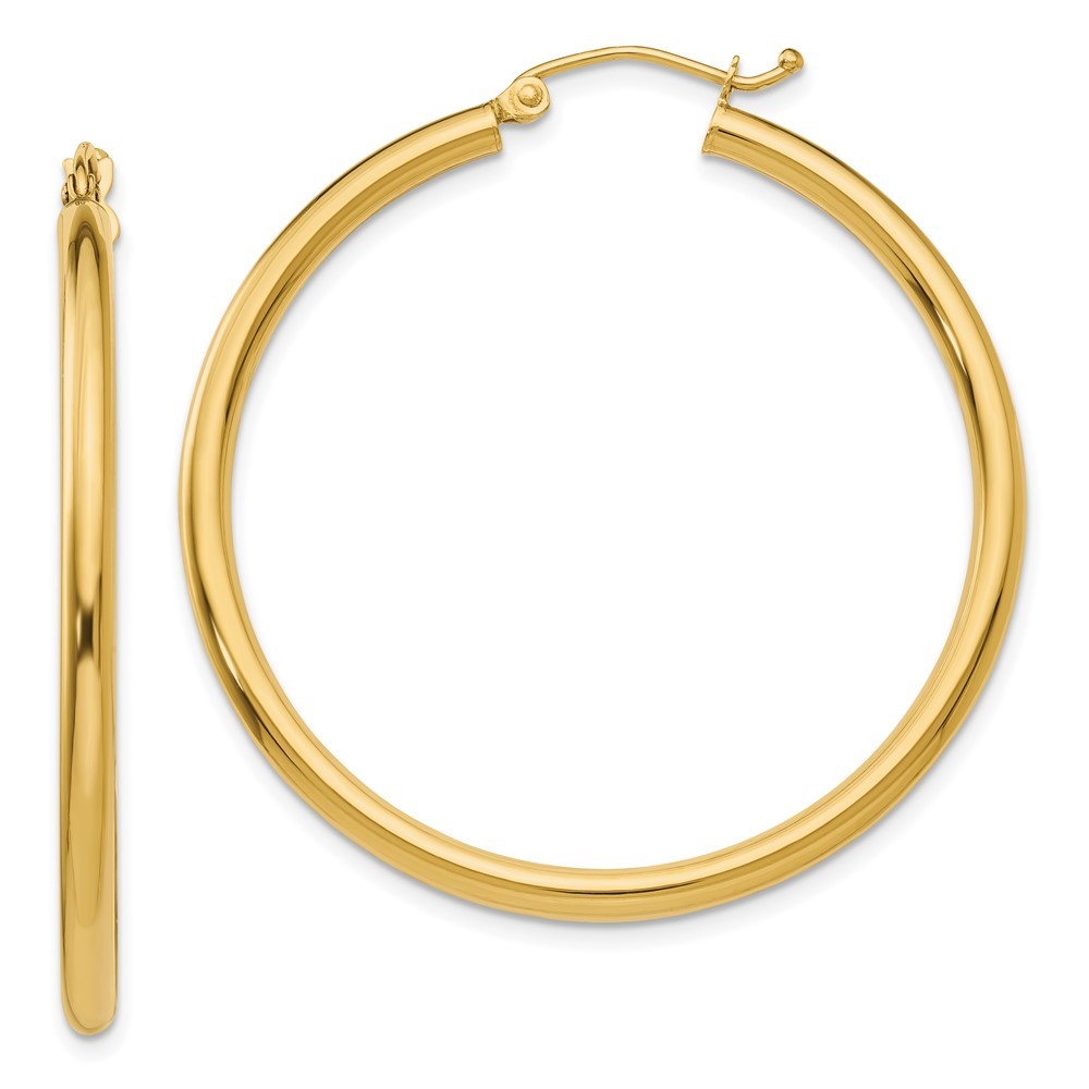 14k Yellow Gold Polished 2.5mm Lightweight Tube Hoop Earrings