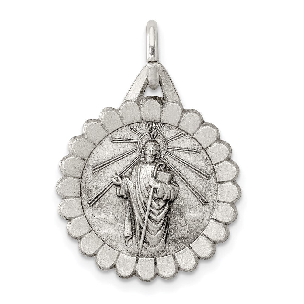 Sterling Silver Antiqued Saint Jude Thaddeus Medal Pendant