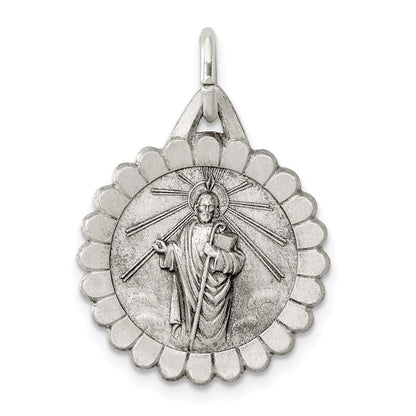 Sterling Silver Antiqued Saint Jude Thaddeus Medal Pendant