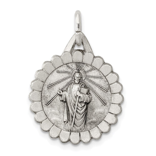 Sterling Silver Antiqued Saint Jude Thaddeus Medal Pendant